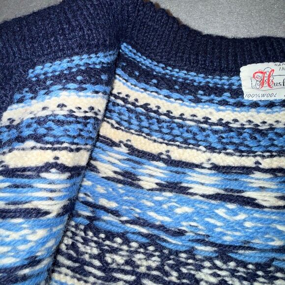 Vintage Norwegian Hand Knit Wool Cardigan Fair Isle Nordic Blue Button Front Wom - Picture 7 of 11